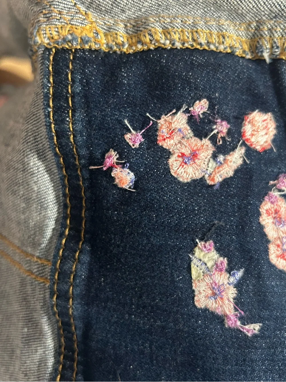 DSQUARED2 Dark Indigo Jean Jacket with Pink Embroidered  Details